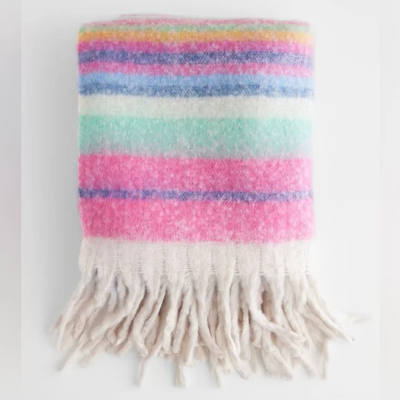 Free People Skye Stripe Fringe Throw Blanket, Cozy Accent Blanket New In Package - Picture 4 of 4